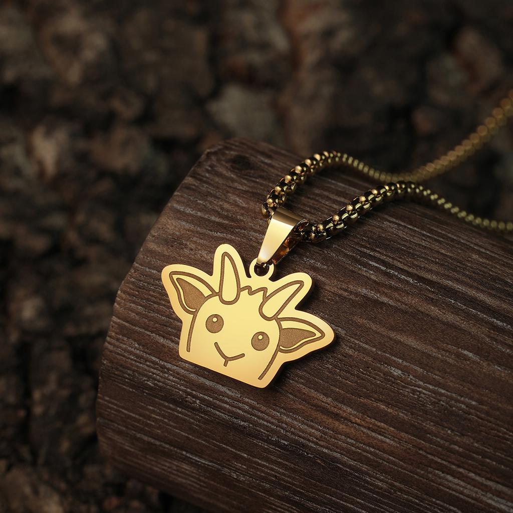 Kinitial Stainless Steel Peeking Goat Necklace Hanging Men Chain Animal Pendant Jewelry Goth Accessories