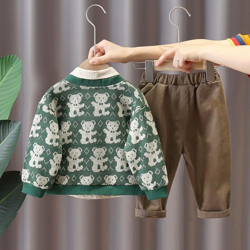 Spring and Autumn Suits 1-3 Years Old Children's Autumn Clothes Handsome Shirt + Cardigan + Pants Three-piece Suit