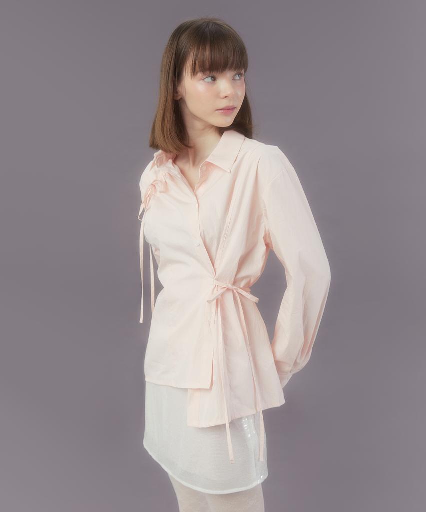 MARGARIN FINGERS Ribbon Draw Shirt (Light Pink)