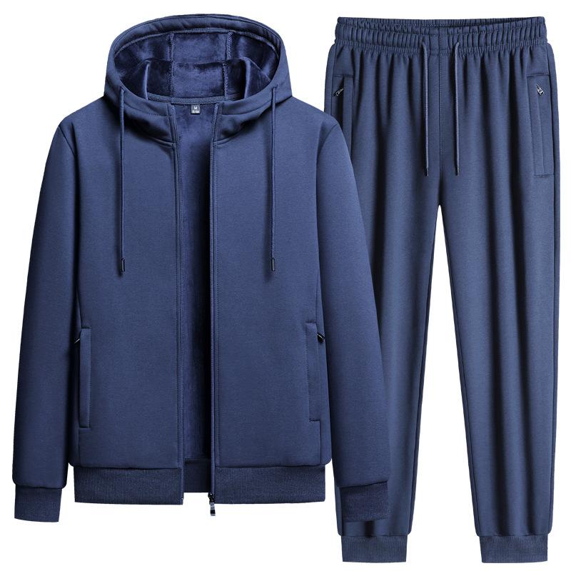 Men's Winter Casual Sports Set: Fleece-Lined, Thickened Long-Sleeve Jacket + Pants—Korean-Style Two-Piece Set for Training and Work
