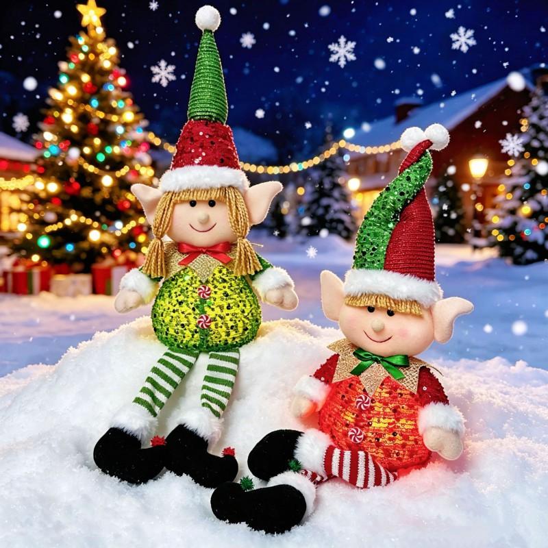 LED Lighted Sitting Elf Figurine Christmas Decor Home Party Ornament Modern Minimalist Style