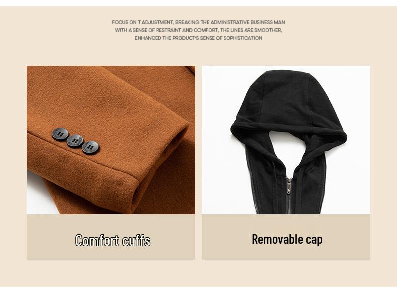 Men's Hooded Mid-Length Woolen Fashion Coat