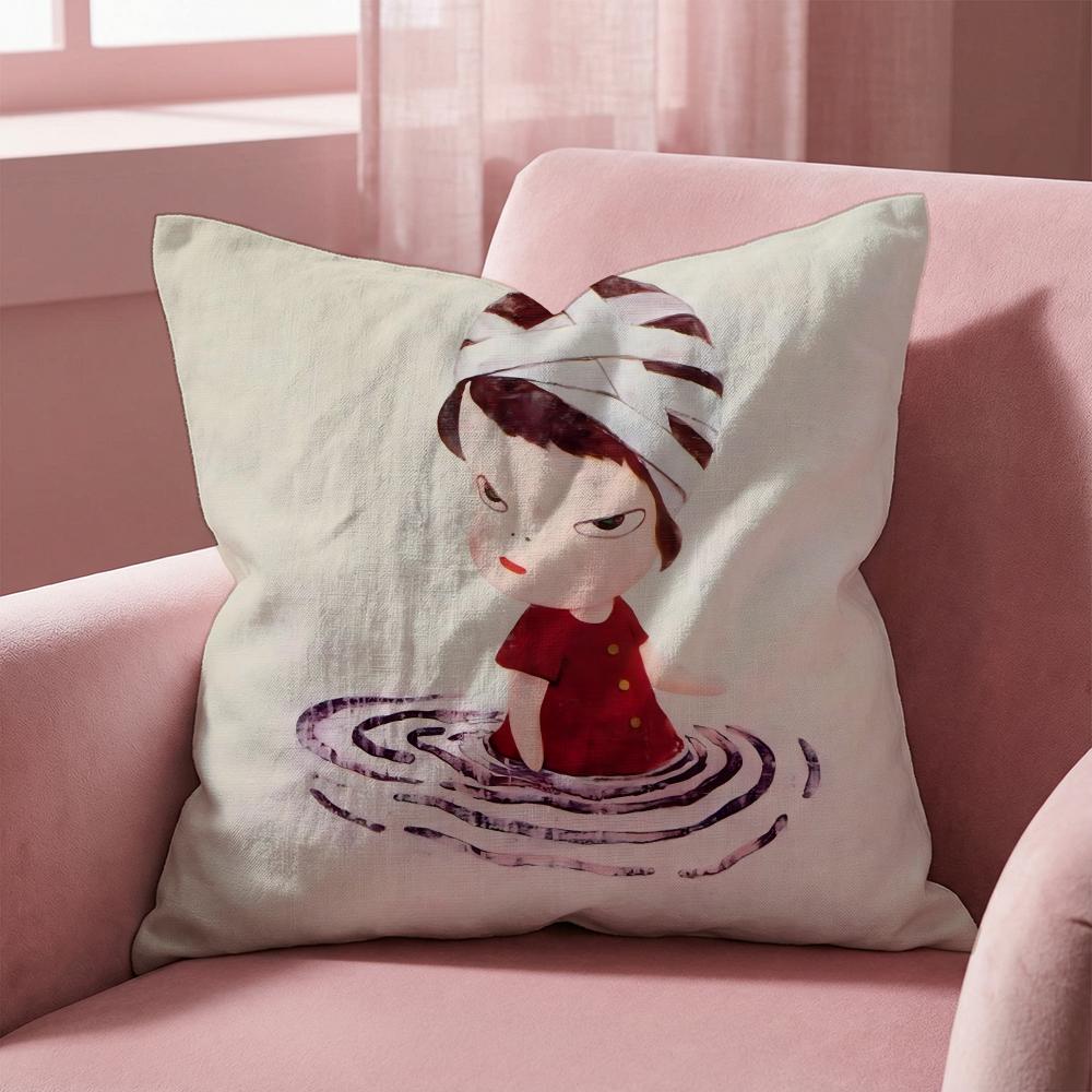 Y-Yoshitomo Nara D-Doll Cushion Cover Multi-Scene Pillow Cover for Home & Car - Reversible, Soft & Durable for Daily Use