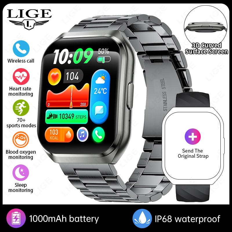 NEW Smartwatch 1000mAh Men Large Capacity Battery 1.83" HD Display Make Answer Call Voice Assistant Outdoor Sports Watches