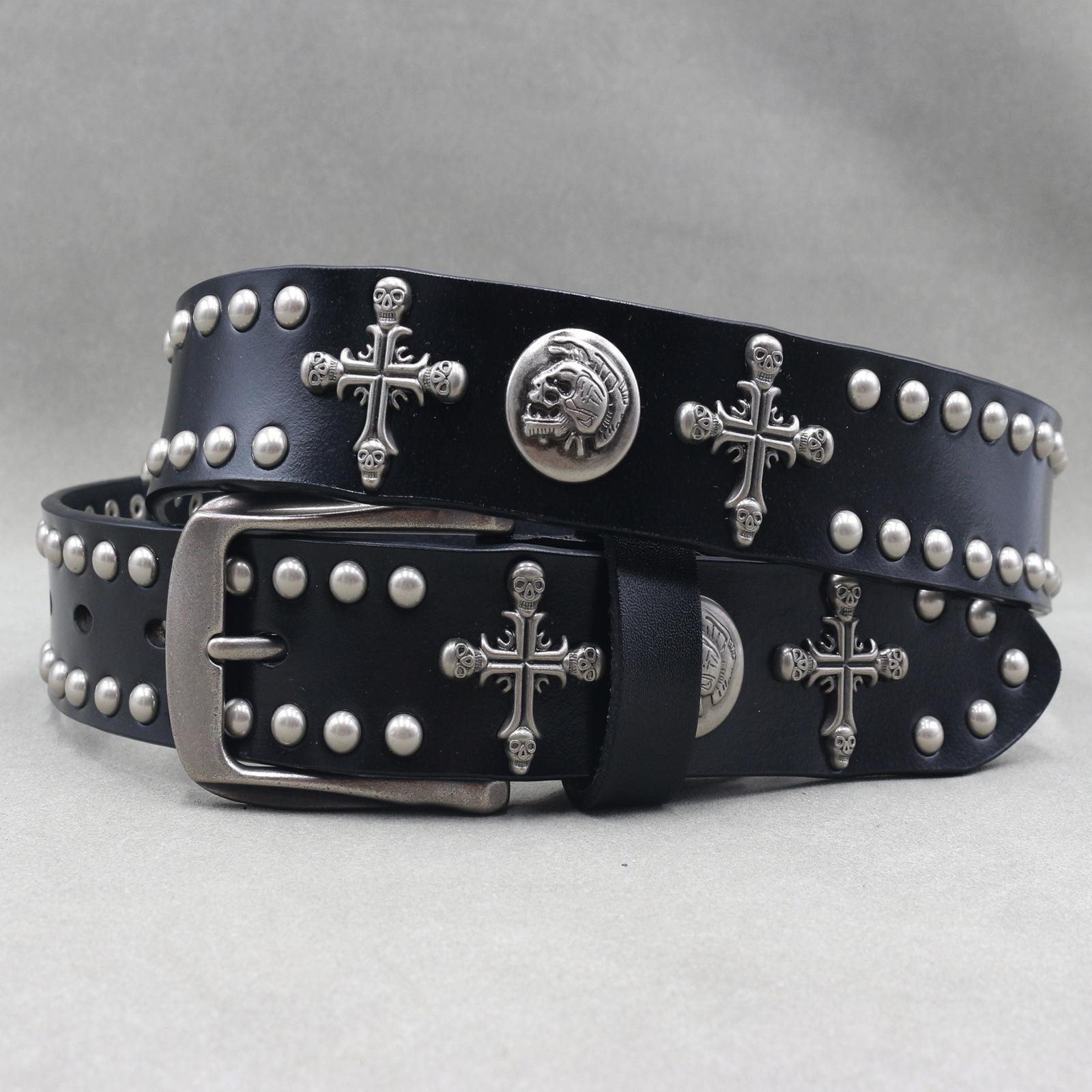 

Cross Skeleton Cowhide Belt Men and Women Heavy Industry Trend Rivet Punk Style Nightclub 115cm