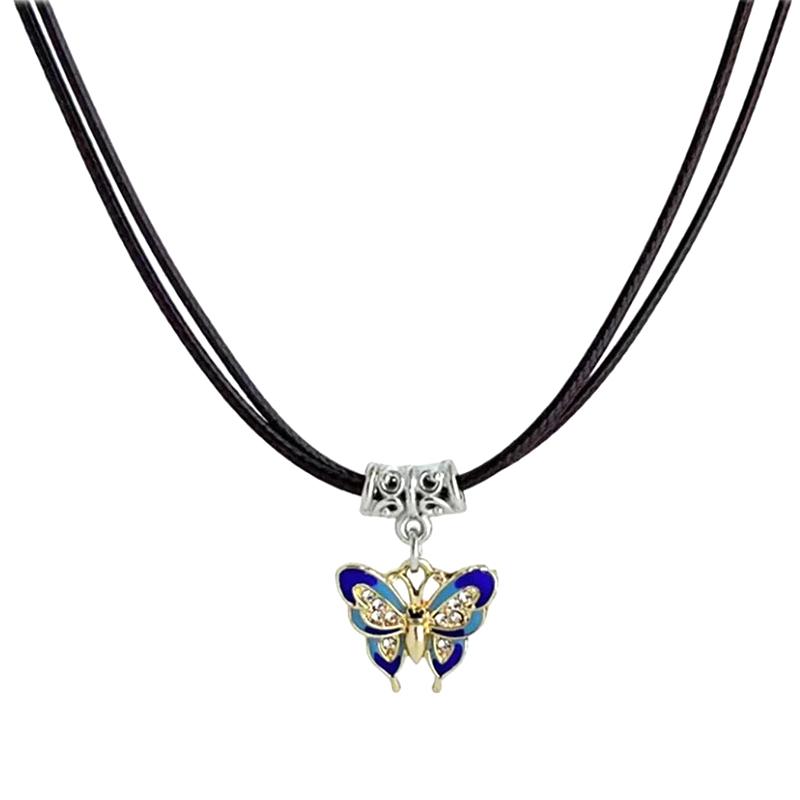 Y2K Vintage Butterfly Pendant Choker  Personality Pu Leather Rope Necklace Jewelry Gifts