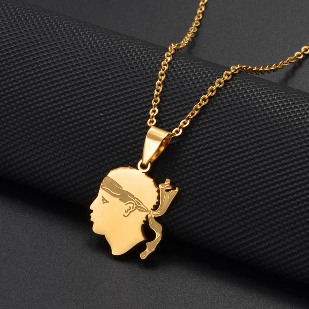 NEW Corsica Flag Pendant Necklaces Sardinia Jewelry for Women Girl Stainless Steel Corse Sardegna #120462