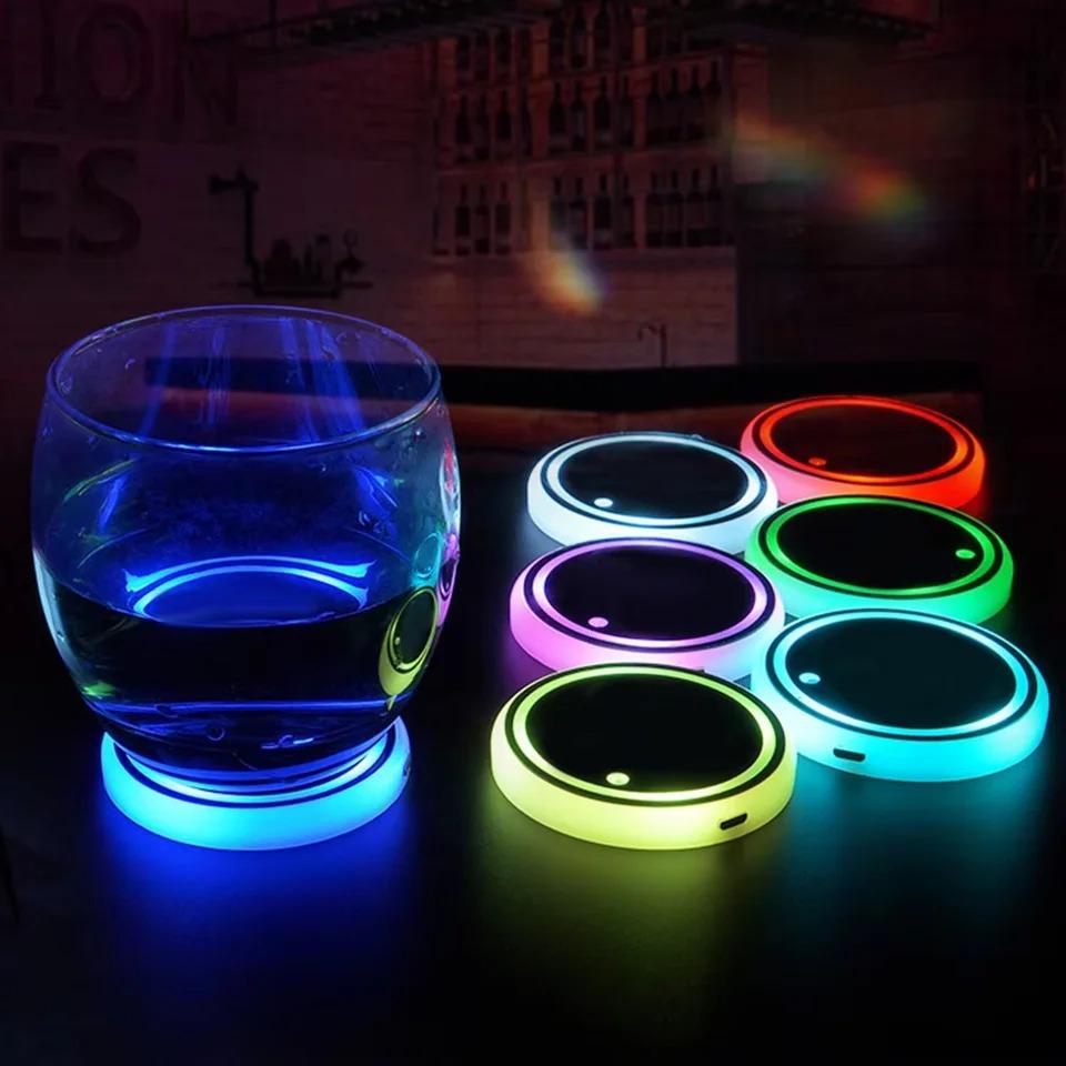1/2PCS LED Car Cup Holder Lights, Light up Car Coasters for Cup Holders 7 Colors Changing USB Charging Mat Waterproof Cup Pad