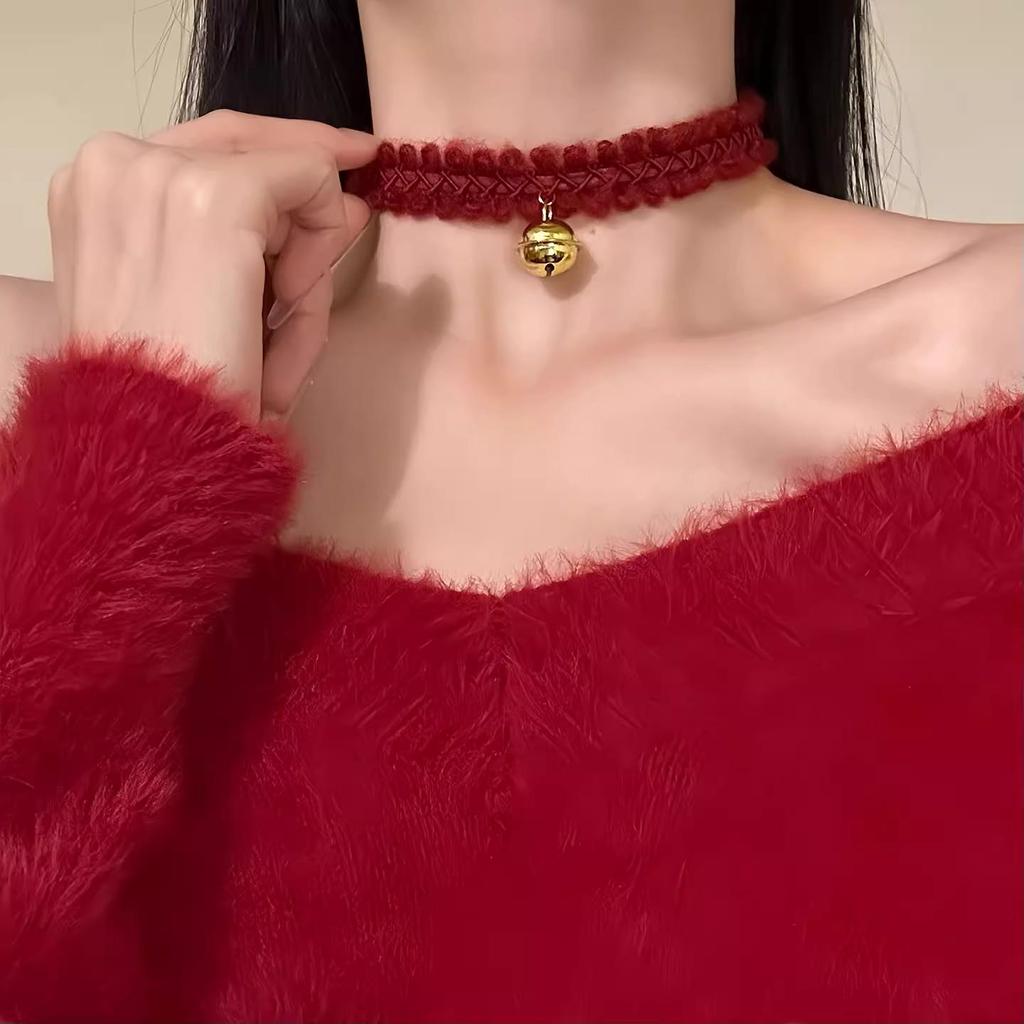 Festlig Stickad Halsband med Bjällra Hänge för Kvinnor - Sött, Mysigt, Mångsidigt Vintertillbehör