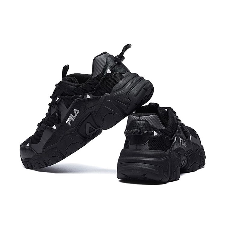 Fila Fluid Fabric Round Toe Lace-Up Non-Slip Breathable Low-Top Casual Shoes Men Sneakers Black F12M034129FBK