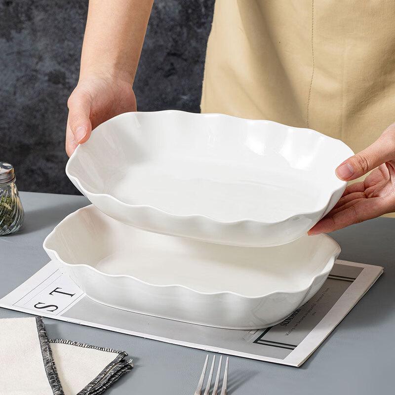 Jie Ya Jie Chinese Style 12-inch White Ceramic Deep Fish Plates