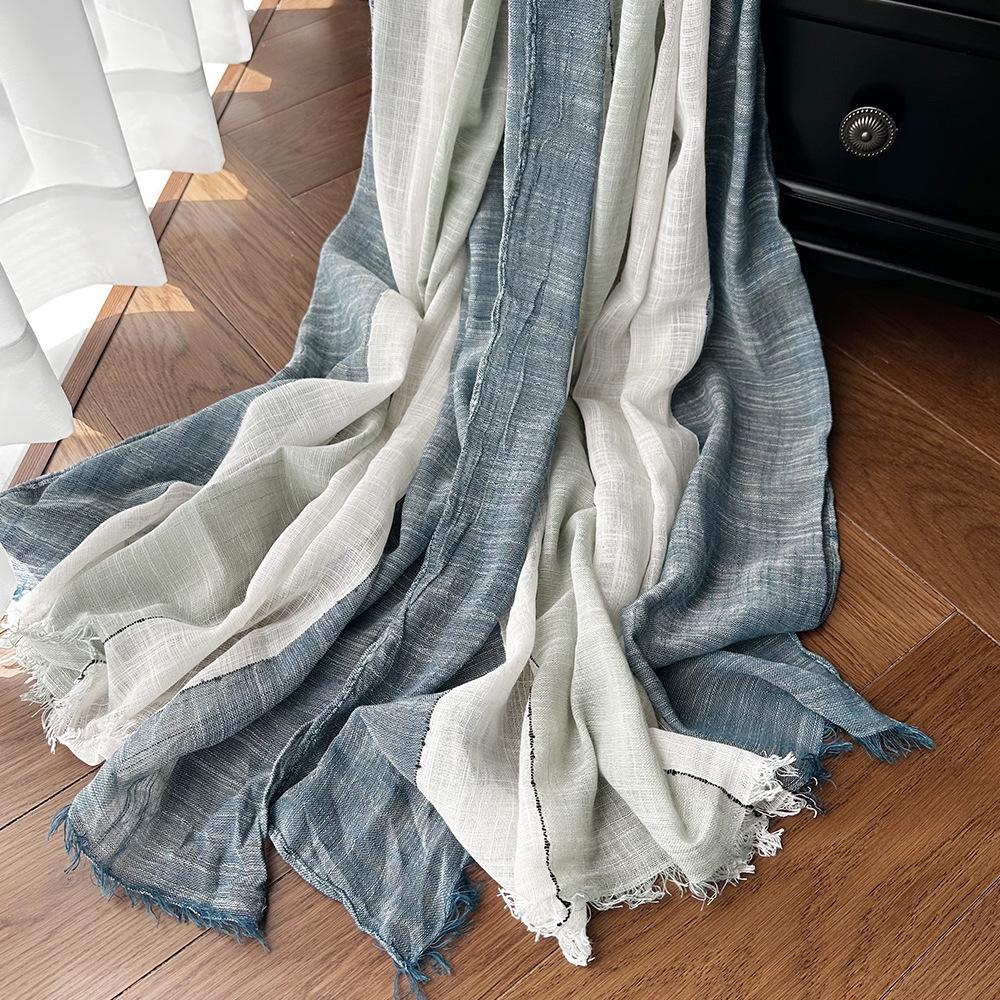 Japanese & Korean Style Autumn/Winter Unisex Striped Scarf In Cotton, Linen & Silk