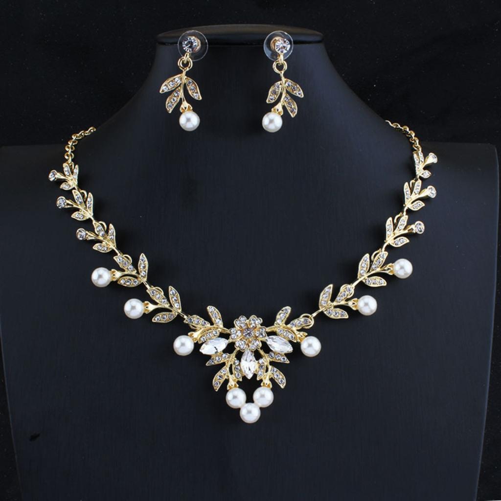 3PC Women's Flower Pearl Zircon Set with rhinestone necklace, earrings, Zircon accessories, party and holiday gifts