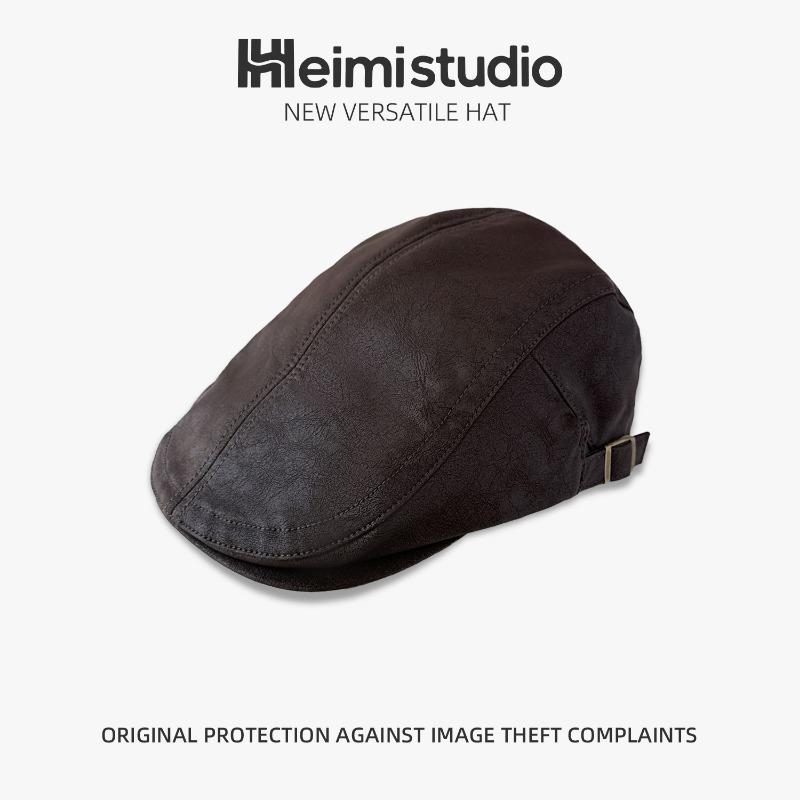 

25 осень-зима новая кожаная кепка вперед женская ретро модная кепка британская уличная хулиганская красивая шляпа темно-коричневого