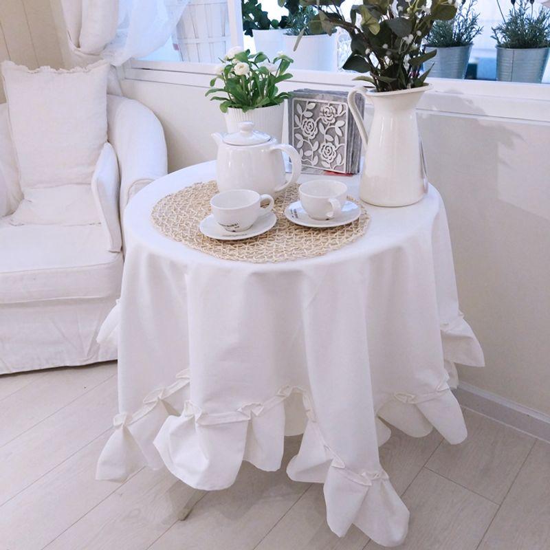 

Tablecloth Fabric Pure White Dining Table Hotel Western Conference Tablecloth Rectangular round Table Table Mat Photo Background Snow White (with ruffled edges) 90X90CM