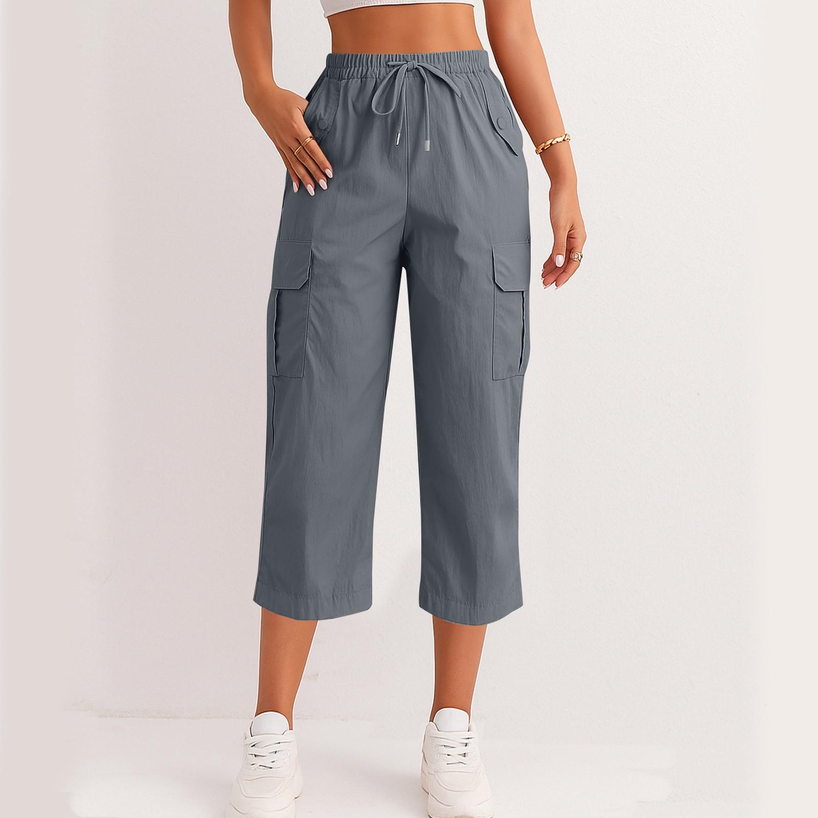 

Женские модные брюки на кулиске с накладным карманом, однотонные брюки-капри, рабочие брюки M