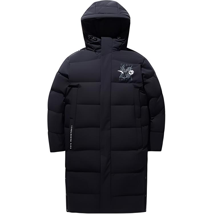 Anta Basketball Series Letter Zipper Hooded Comfortable Breathable Long Loose Down Jacket Men outerwear Basic-Black 152511906-3