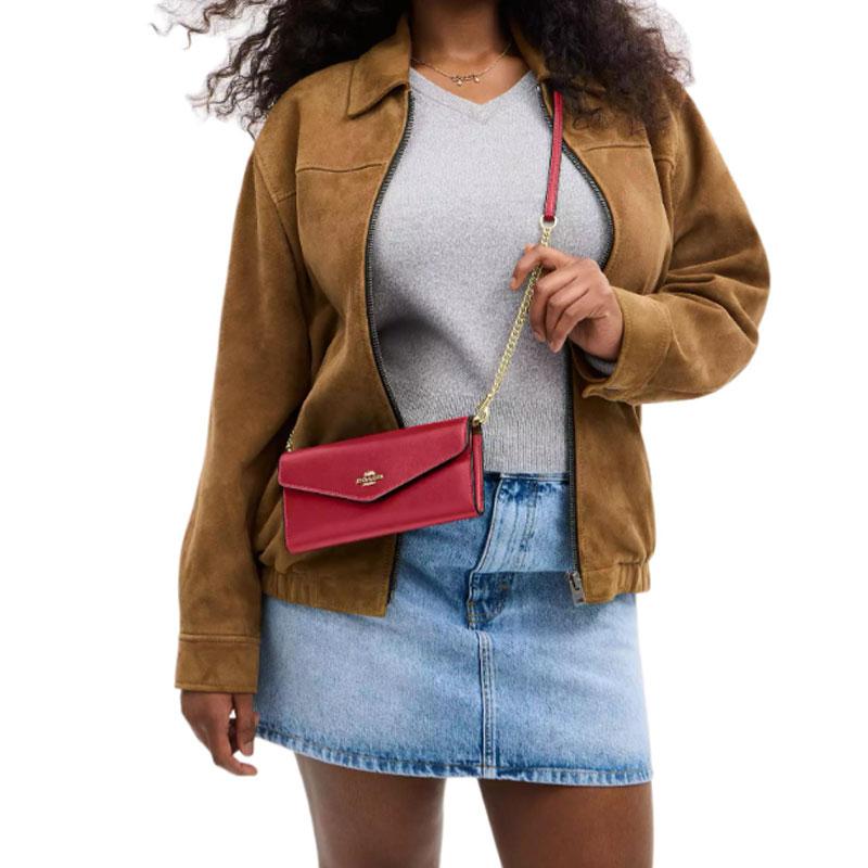 Coach Klare Old Hardware Accessories Chain Shoulder Strap Calfskin Wallet Small Size Women's True Red True Red