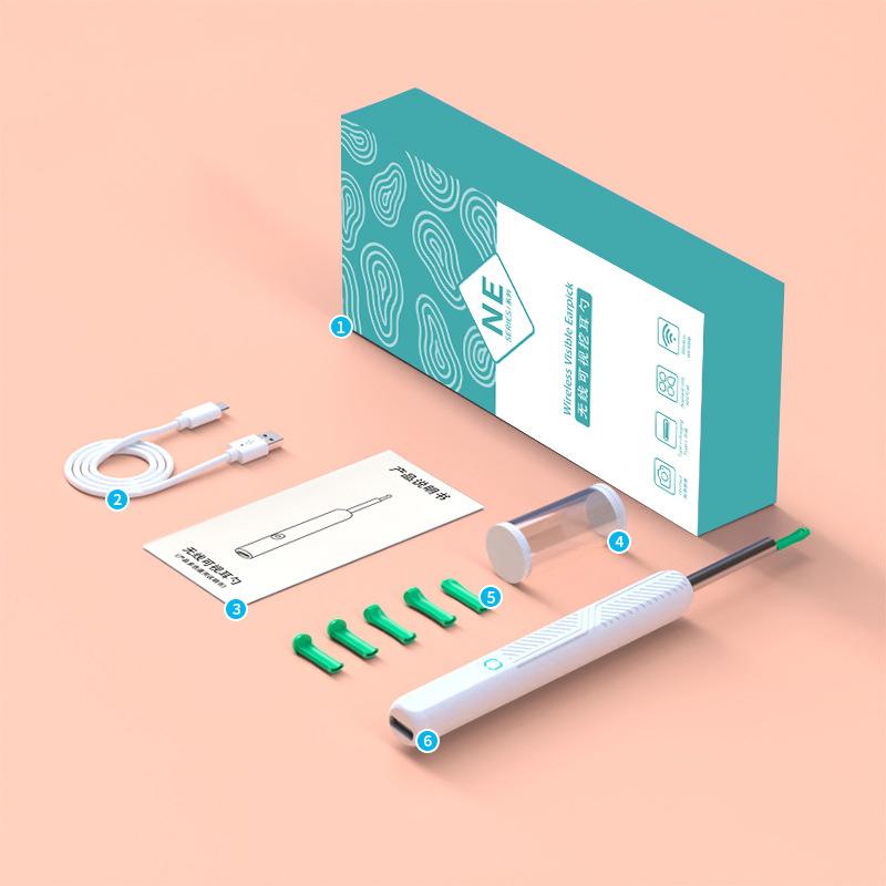 Smart Visual Ear Cleaner with Camera Ear Sticks USB C Charging Ear Wax Removal Tool WIFI Connection 6 LED Lights Earpick