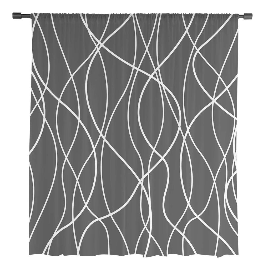 Twisted Lines Modern Art Grey Voile Curtains For Bedroom Tulle Window Curtain For Living Room Sheer Curtains Blinds Drapes