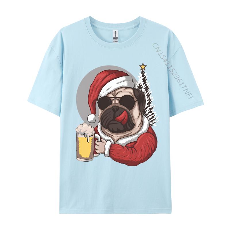 2024 New Mens T Shirt Pug Dog Wearing Santas Costume TShirt Black Tights Fitness For Male Free Shippping Clothes