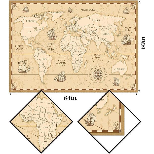 Hafangry World Map Tablecloth Adventure World Awaits Party Decoration Retro Beige Nautical Compass Kitchen Dining Room Home Decor-60×84inch