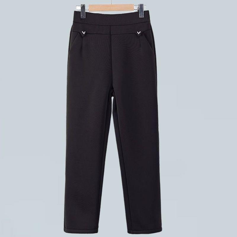 High-Waisted Winter Pants for Elderly Women - Loose, Thick, Velvet-Lined, Casual Long Style