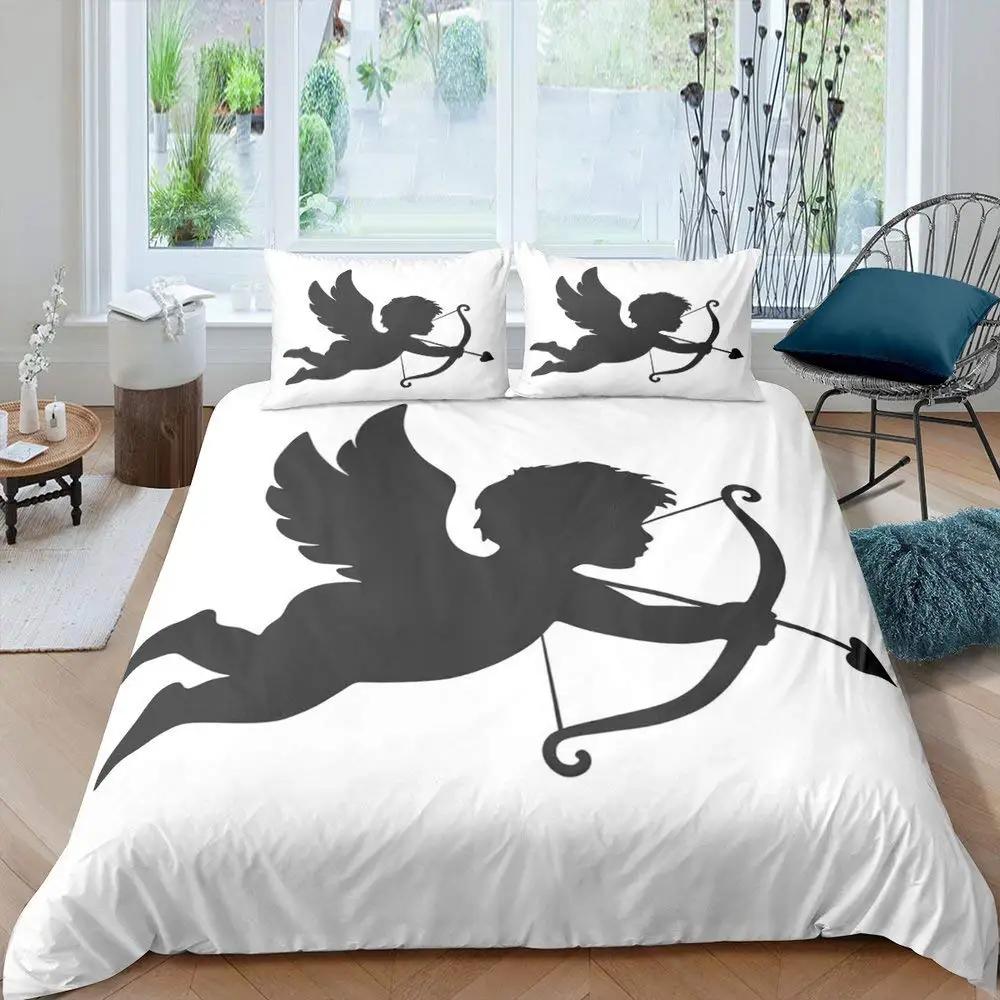 Cupid Soft Duvet Cover Set Ful Sized Dimensions,Love Heart Arow Romantic Angel Warm Comforter Cover Cupid's Love White Beding Sets Comfortable Quilt