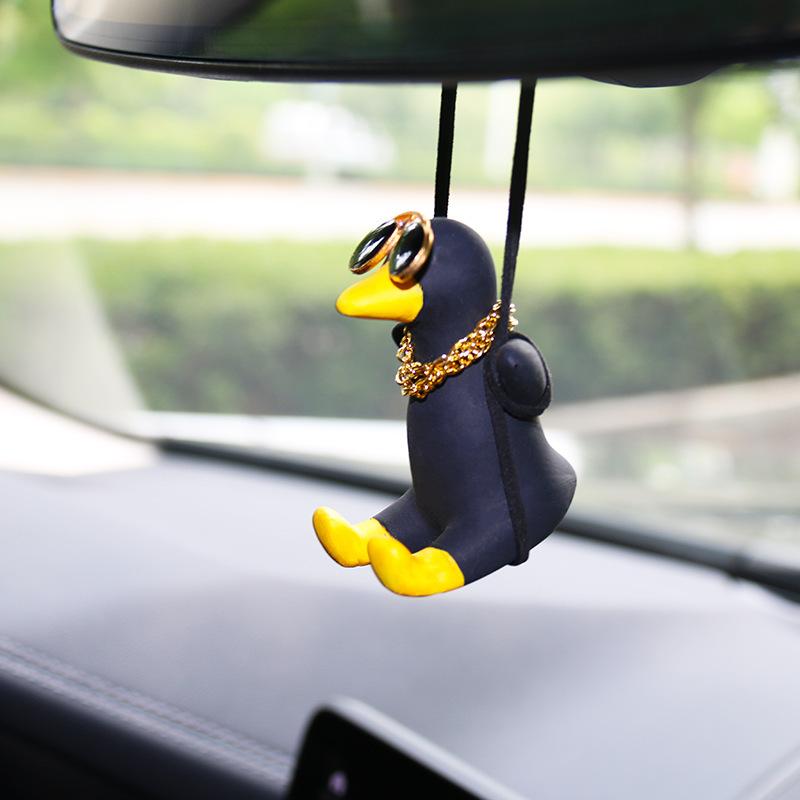 1PC Swing Duck Car Pendant Plaster Material Cool Duck Swing Mirror Hanging Pendant Car Accessories Car Supplies