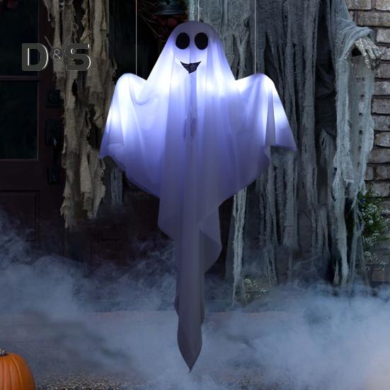 Halloweenská závěsná dekorace duch zářící bílý duch se světlem provázku Vnitřní venkovní světelná rekvizita duchů pro vystavení strašidelného domu na večírku