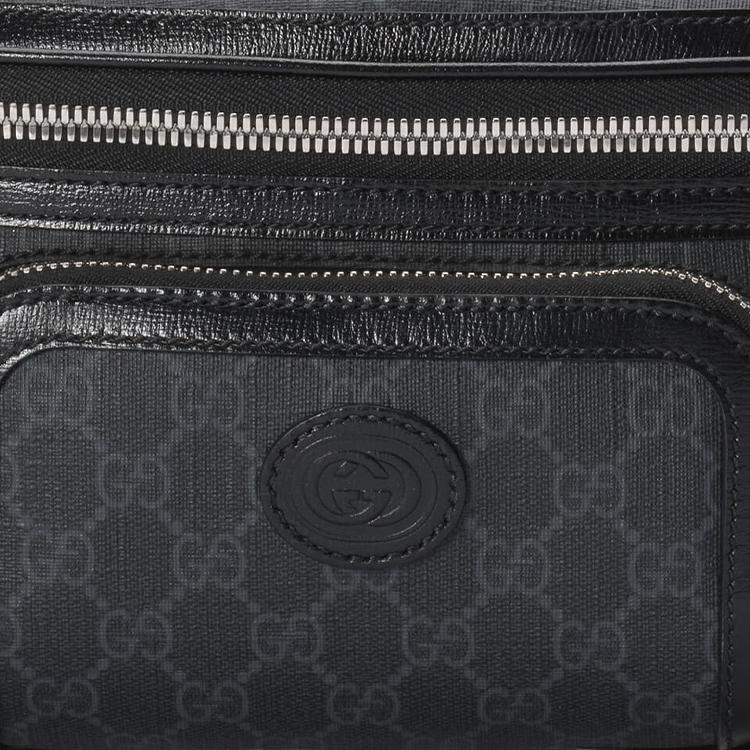 Gucci Double G Logo Zipper Canvas And Leather Trim Waist Bag Large Men Waist Bag Black 733240-92THN-1000