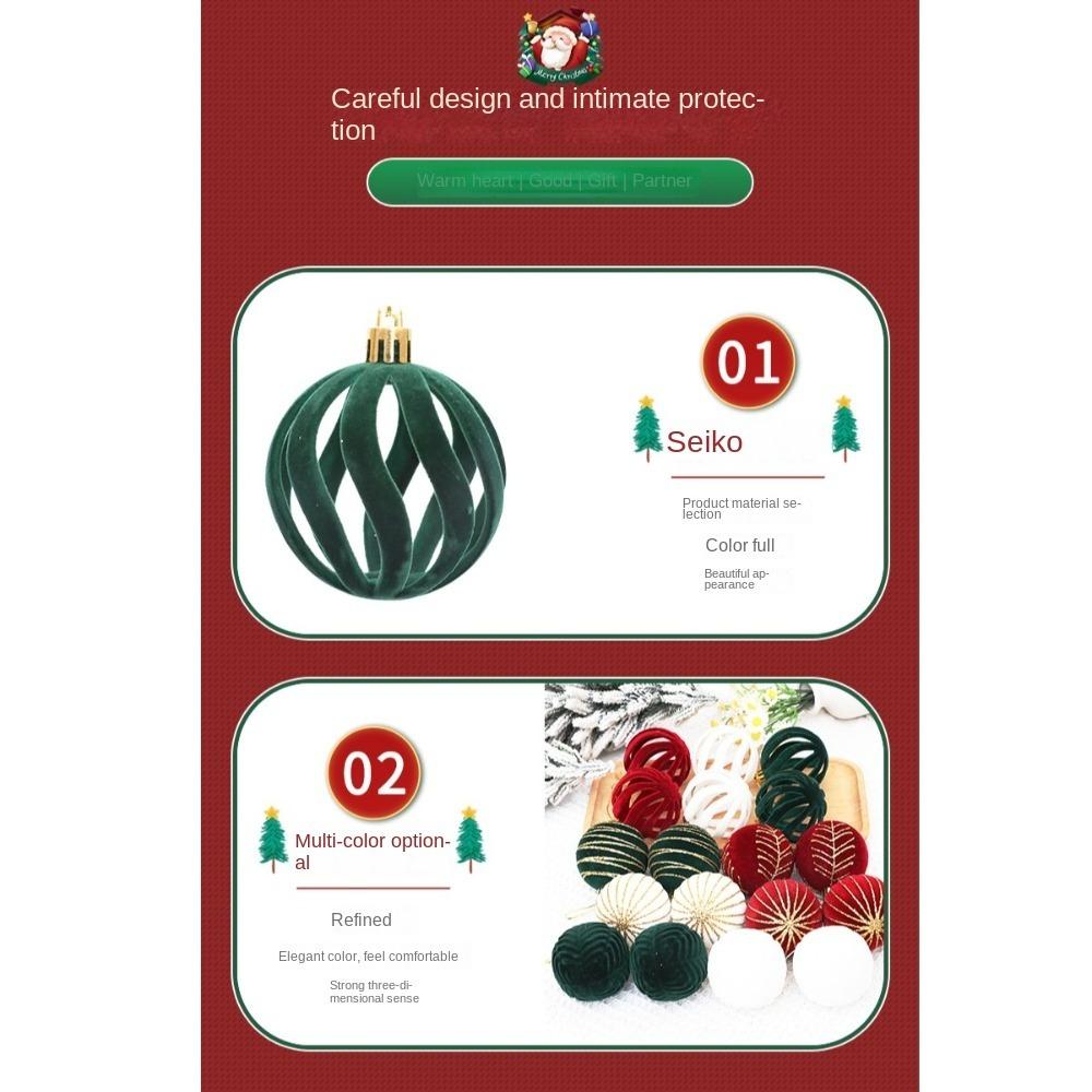 6pcs/Box Velvet Ball Christmas Gifts Boxes Pendant Plastic Christmas Gift Christmas Tree Ornament