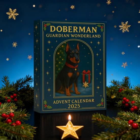 Doberman Guardian Wonderland Advent Calendar 2025 24-Day Countdown Box Acrylic Mini Dog Themed Ornaments Holiday Decoration Gift for Dog Lovers