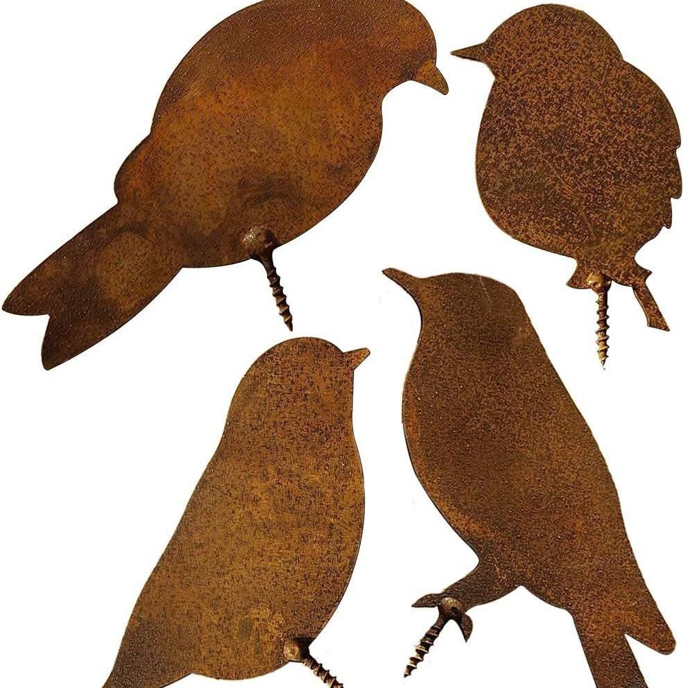 Rustic Metal Bird Silhouette Set: 4-Piece Outdoor Garden Courtyard Decoration