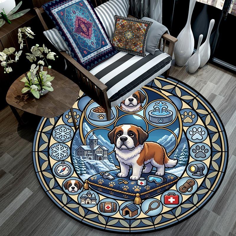 Winter Dog Iconography Round Area Rug Under Office Chairs Bedroom Living Room Home Decor