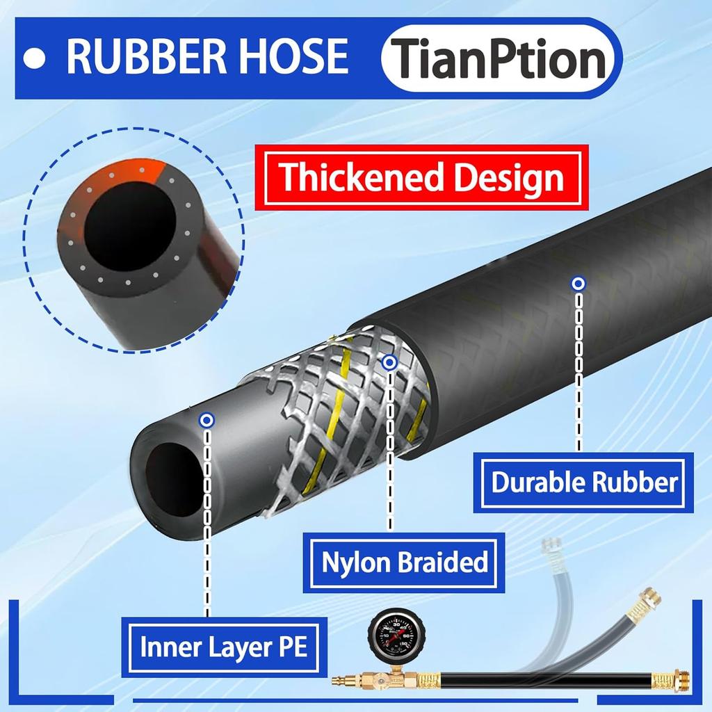 Upgraded RV Water Blow Out Winterizing Kit Sprinkler Winterization Hose With Oil Filled Pressure Gauge Compressor Winterize Adapter Plug, For Camper,
