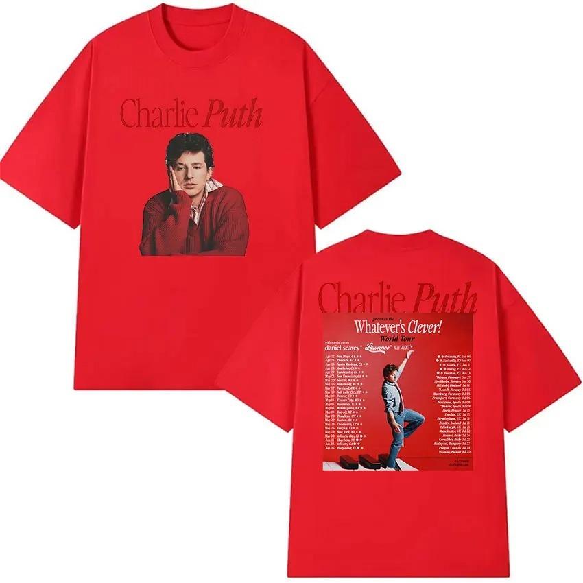 Vintage Hochwertiges T-Shirt Charlie Puth Whatevers Clever World Tour 2026 Merch T-Shirt Unisex Hip Hop Übergroßes Baumwoll-T-Shirt