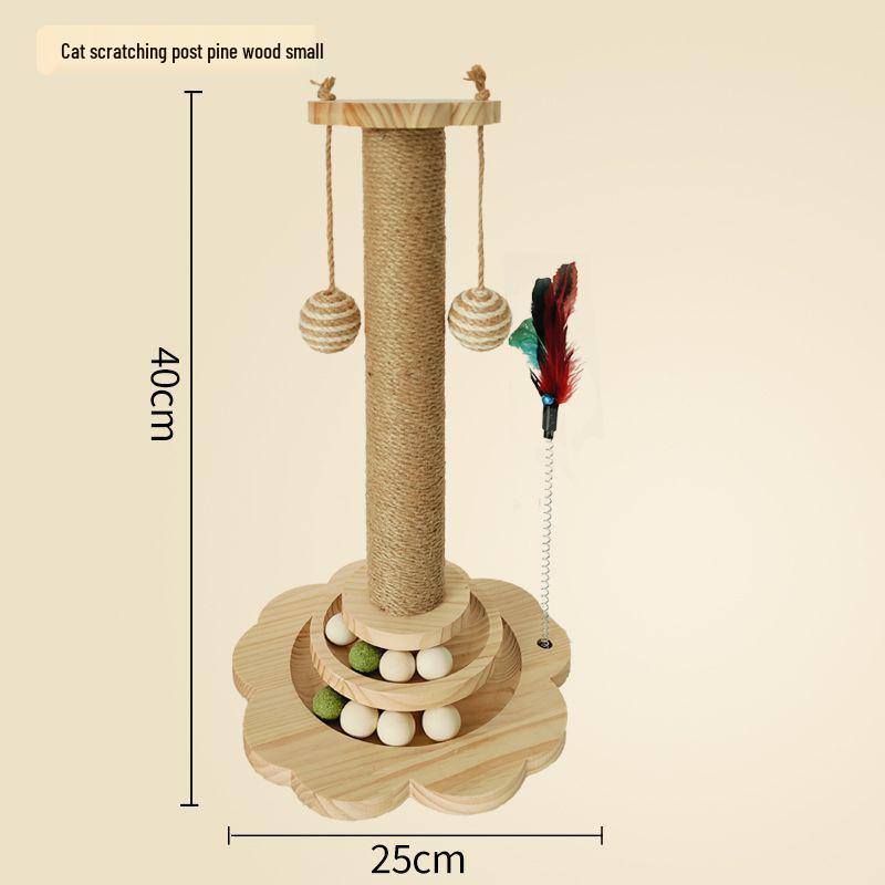 Vertical Cat Scratcher Tree with Teasing Stick and Nail Sharpening Toys for Self-Entertainment