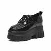 2026 Autumn Women Patent Leather Woven Lace‑Up Wedge Platform Pumps, British Retro Style Extra Thick‑Sole Versatile Casual Daily Leather Shoes