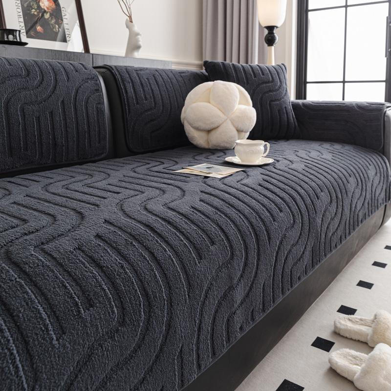 

Чехлы для диванов из плотного бархата, нескользящий коврик для дивана, зимние теплые чехлы для дивана для гостиной, однотонное полотенце для дивана во французском стиле 90x90 темно серый