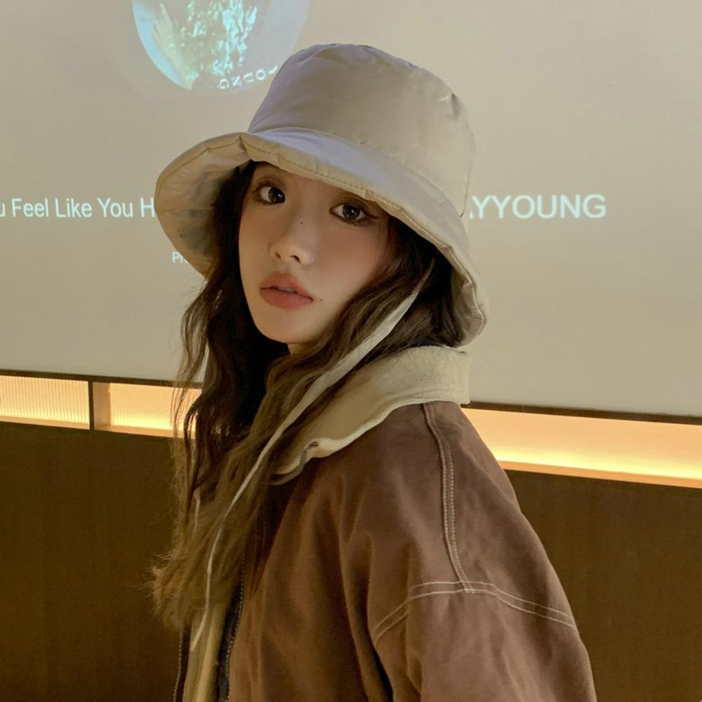 Portable Women Fisherman Hat Windproof Panama Caps Korean Down Cotton Bucket Hats Autumn Winter