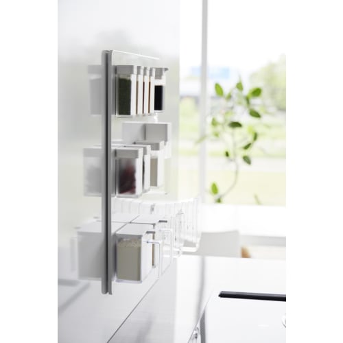 Yamazaki Tower Film Hooks, Steel Panel, White, Dimensions: 45cm W x 1.2cm D x 50cm H (including film hooks), Floating Storage, Kitchen Panel, Magnetic