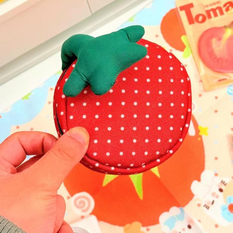 

1Pcs Zipper Polka Dot Design Coin Purse Japanese Tomato Shape Storage Bag For Cards And Keys Portable Small Handbag Gift one size