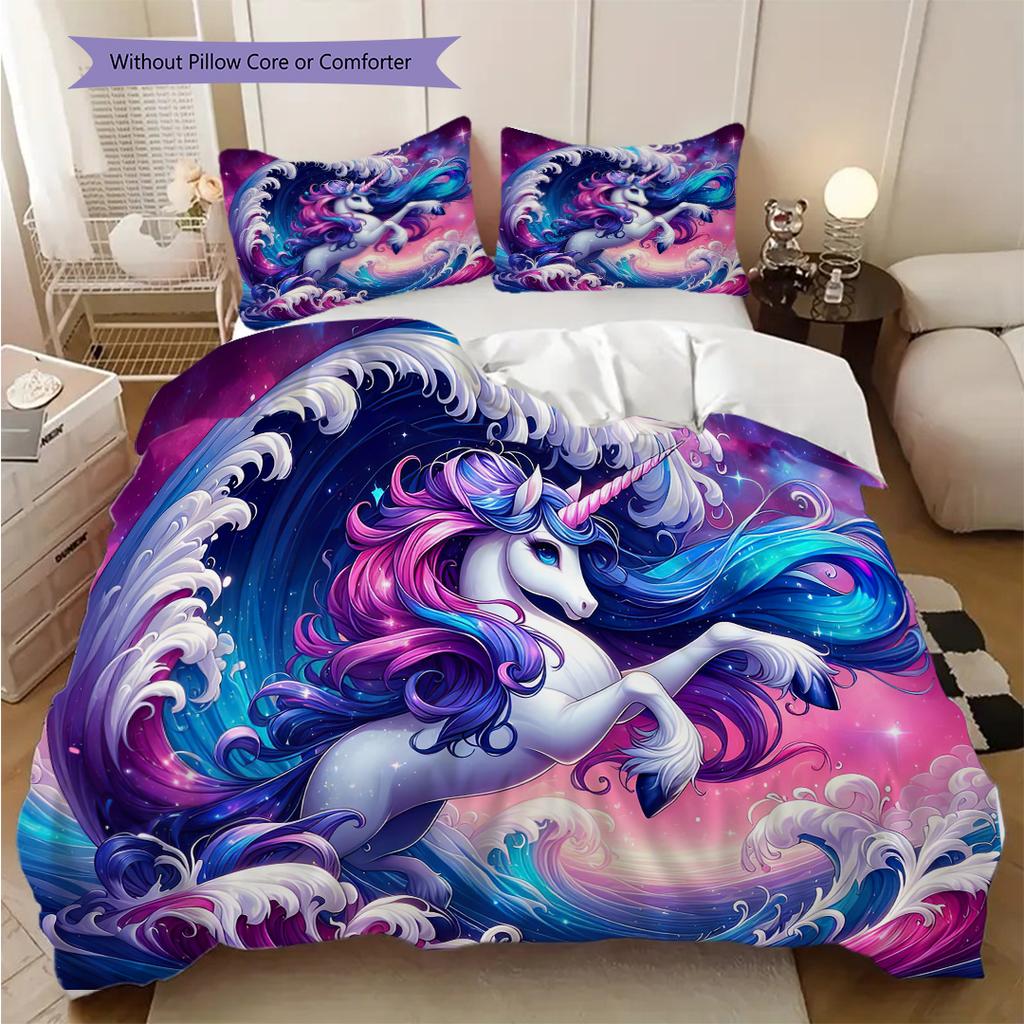Enchanting Unicorn bedding, duvet cover, pillowcase, home decoration, birthday gift (1 * duvet cover+2 * pillowcase, coreless)