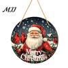 Waterproof Holiday Porch Sign Christmas Hanging Sign, Round Wooden Welcome Cute Dog Gingerbread Front Door Man for Wall Decor
