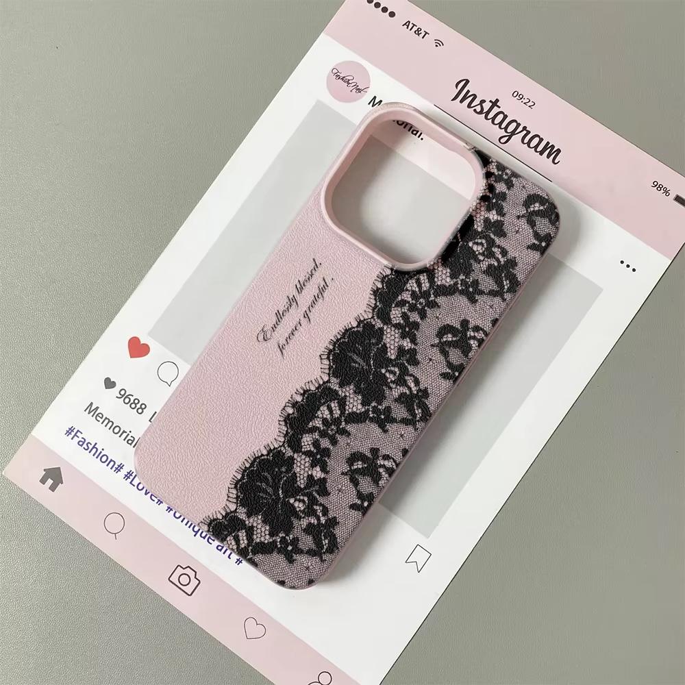 

Black Lace Lichee Pattern Phone Case For iPhone 17 Pro Max 16 Plus 15 Pro 14 13 12 11 XS XR 17Air Lychee Textur Soft Cover iPhone 15