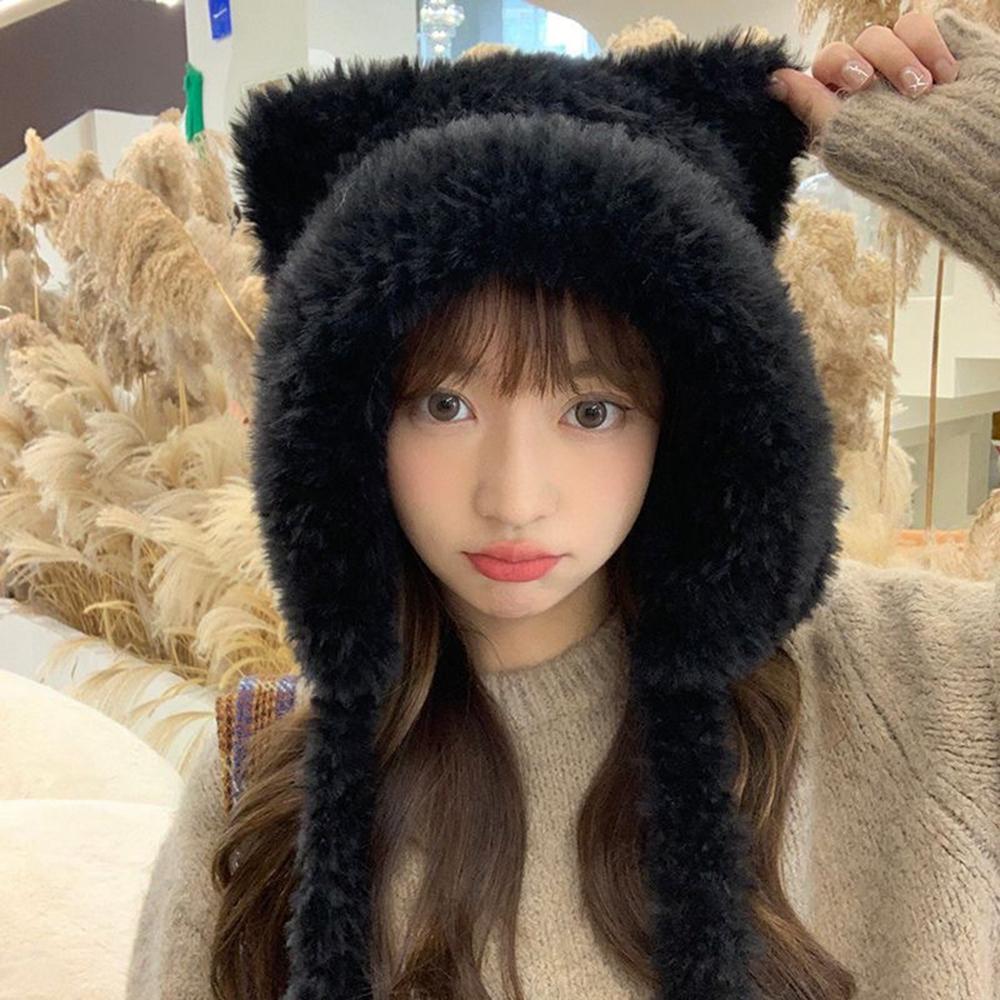 Women Winter Warm Kawaii Fox Fur Imitation Mink Plush Hat Thickened Cute Bear Ear Hat Ear Protection Cosplay Cap