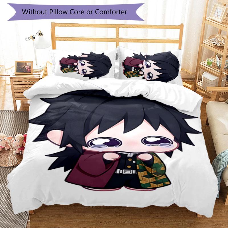 3pcs Tomioka Giyuu4 Design Cover Set - HD Printed Bedding with 1 Cover and 2 Pillowcases - Perfect for Home and Dorm Decor
