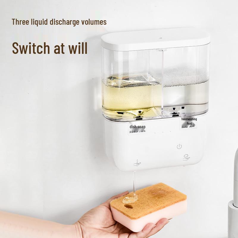 Rechargeable Wall-Mounted Double-Head Automatic Sensor Hand Sanitizer & Dish Soap Dispenser for Home and Hotel Use