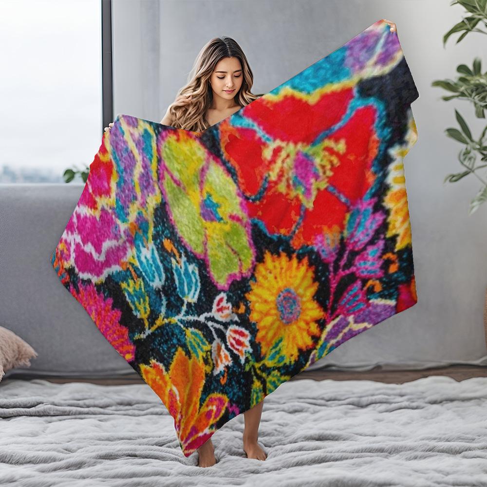 Vibrant Colorful Abstract Floral Printed Fleece Throw Blanket Sofa Bed Cover Gift for Women Kids
